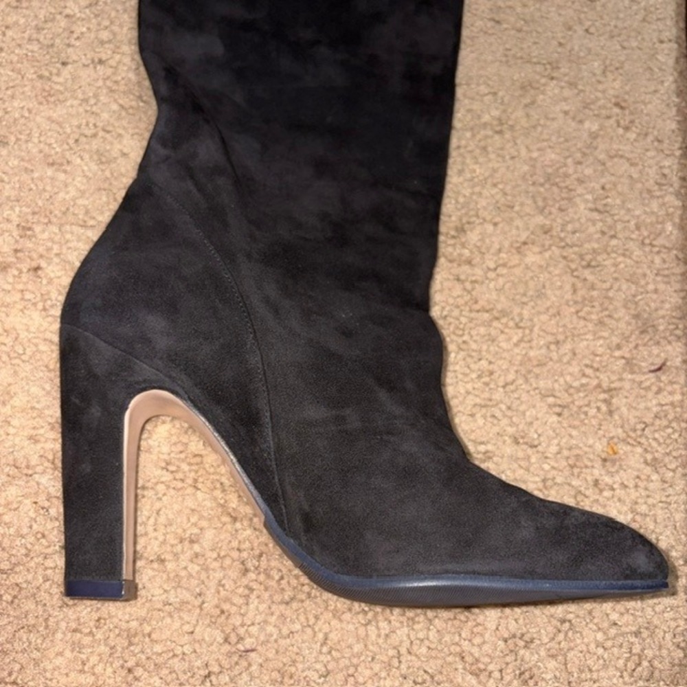 Stuart Weitzman Charlie Suede Knee High Heeled Boot Black 6 - Picture 6 of 14